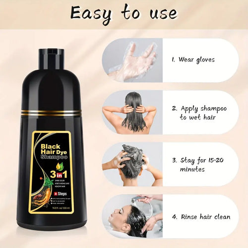 3 In 1 Herbal Hair Color Shampoo - Instant Easy Ammonia Free Hair Color For Men And Women - 500ml Lasts 30 Days - Maximus Echo