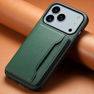 The Denior Phone Case Is Designed for The for iphone 17 Air/Pro/Pro Max Series, Featuring a Lychee Pattern Made of Faux Leather. It Includes Three Card Slots for Holding Credit Cards, ID Cards, Or Cash. This Phone Case Is Ele Maximus Echo