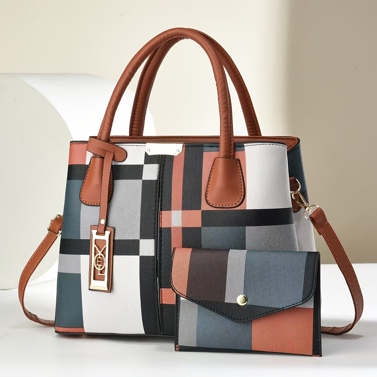 Elegant Women's Tote Bag | Checkered Design, Removable Shoulder Strap, Polyester Lined Interior, Perfect for Commuting - Maximus Echo