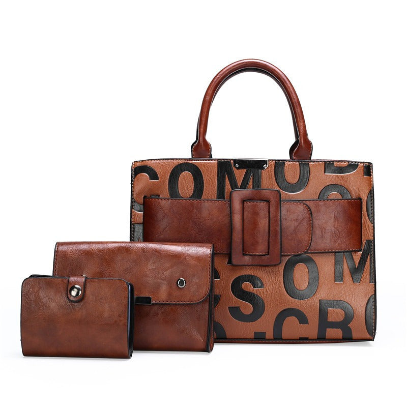 3pcs Women's Monogram Embossed Set, Large Capacity Tote Set, Removable Diagonal Strap - Maximus Echo