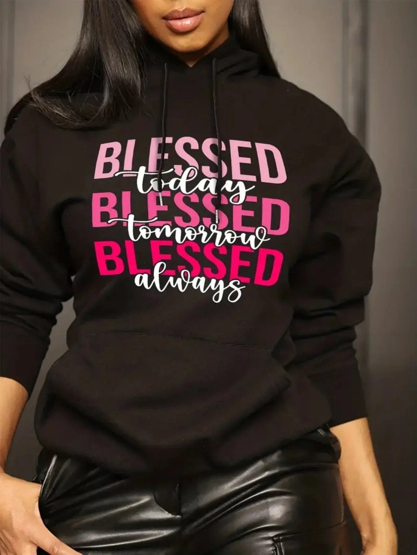 Women's Black Oversized Hooded Sweatshirt with "Blessed" Maximus Echo