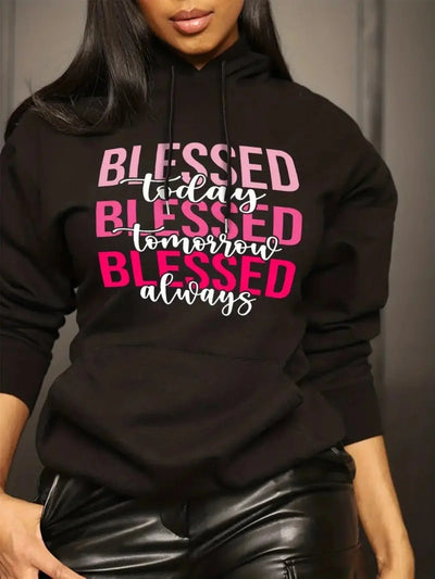 Women's Black Oversized Hooded Sweatshirt with "Blessed" Maximus Echo