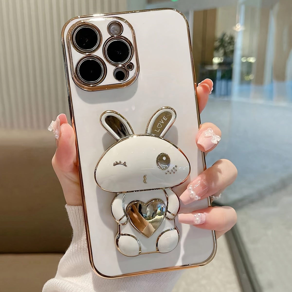 Cute And Minimalist Electroplated Rabbit Stand Case Designed for Iphone - Maximus Echo