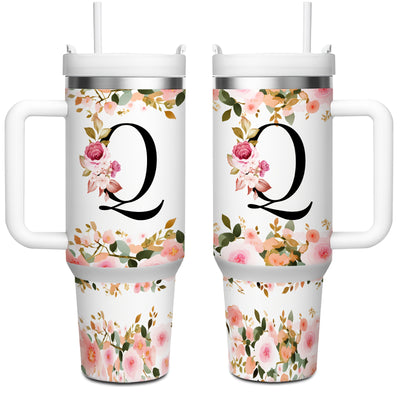 1pc 40oz "A-Z Floral Letters" Stainless Steel Travel Cup, Keeps Hot 12h Cold 24h. Coffee Cup - Maximus Echo