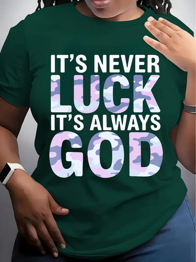 Women'S Casual T-Shirt - "It'S Never Lucky to Be God" Graphic, Comfortable Round Neck - Maximus Echo