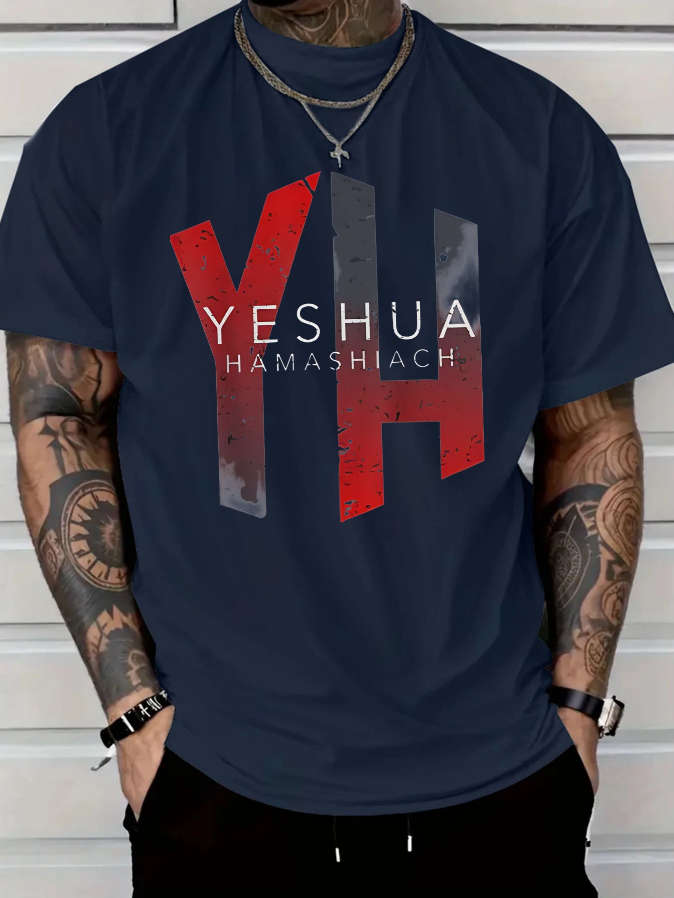 2025 Men's Casual Cotton T-Shirt with Yeshua Hamashiah Graphic Print -  Short Sleeve Round Neck, Fit for All-Season Comfort, Machine Washable - Maximus Echo