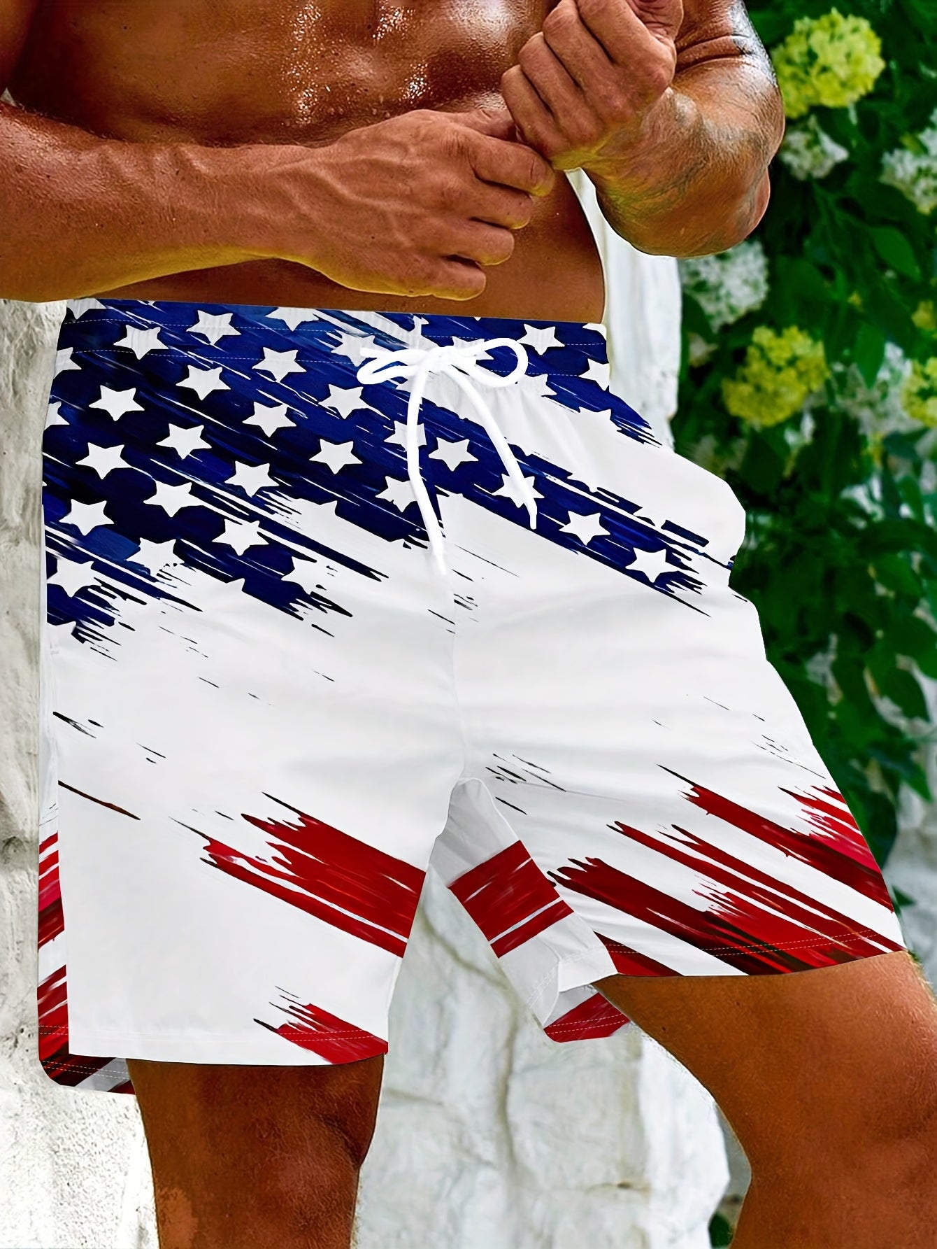 2025 Men's Casual American Flag 3D Print Shorts - Patriotic Red White Blue Star Design, Breathable Fabric, Regular Fit, Machine Washable for Sports & Outdoor Activities, Comfortable Fit - Maximus Echo