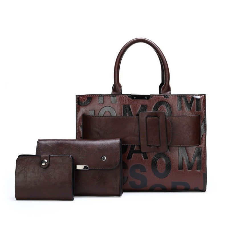 3pcs Women's Monogram Embossed Set, Large Capacity Tote Set, Removable Diagonal Strap - Maximus Echo