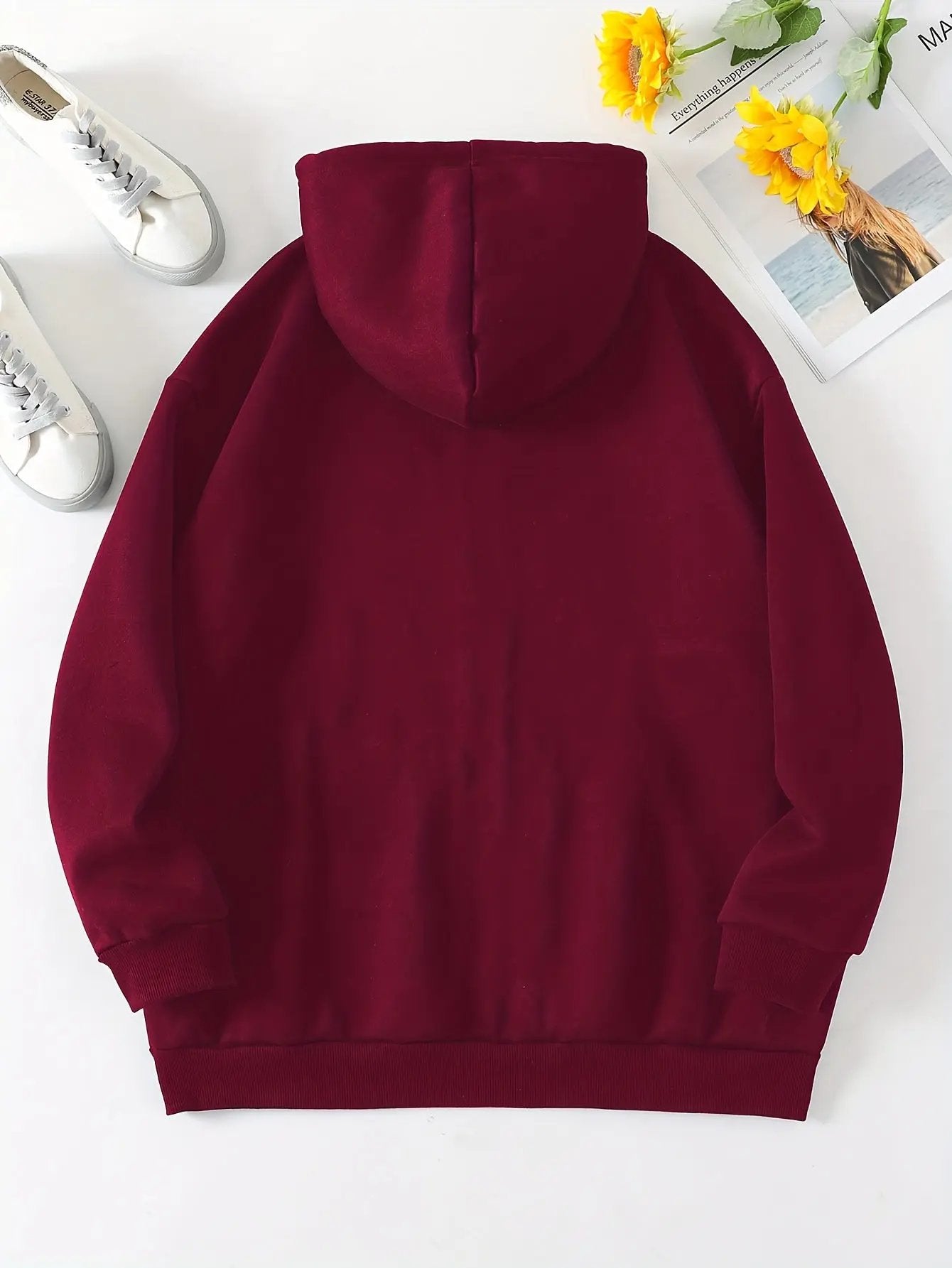 Women's Burgundy Hooded Sweatshirt - Maroon Winter Warm Pullover Hoodie Maximus Echo