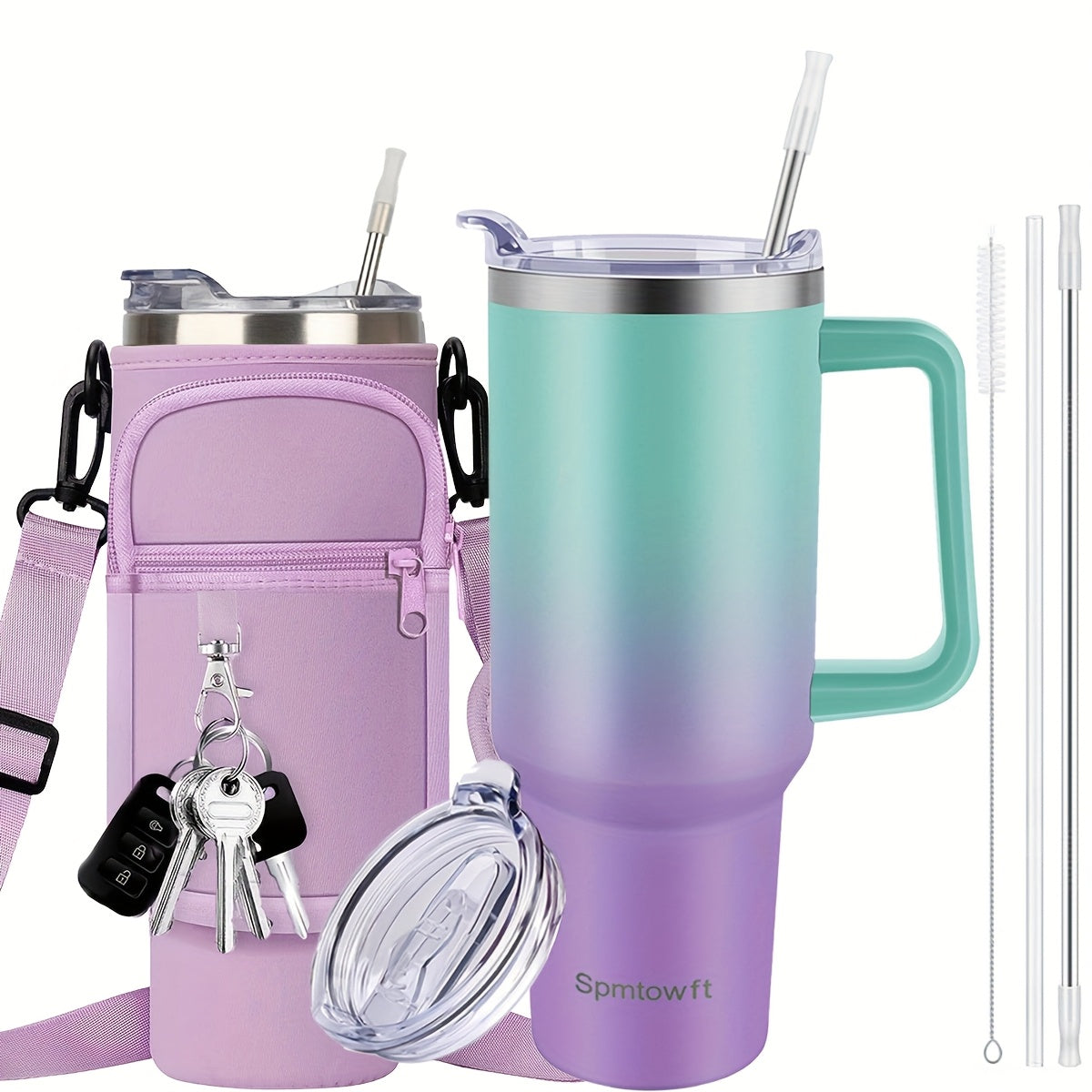 40oz Stainless Steel Tumbler with Handle - Double Vacuum Insulated Travel Mug - Maximus Echo