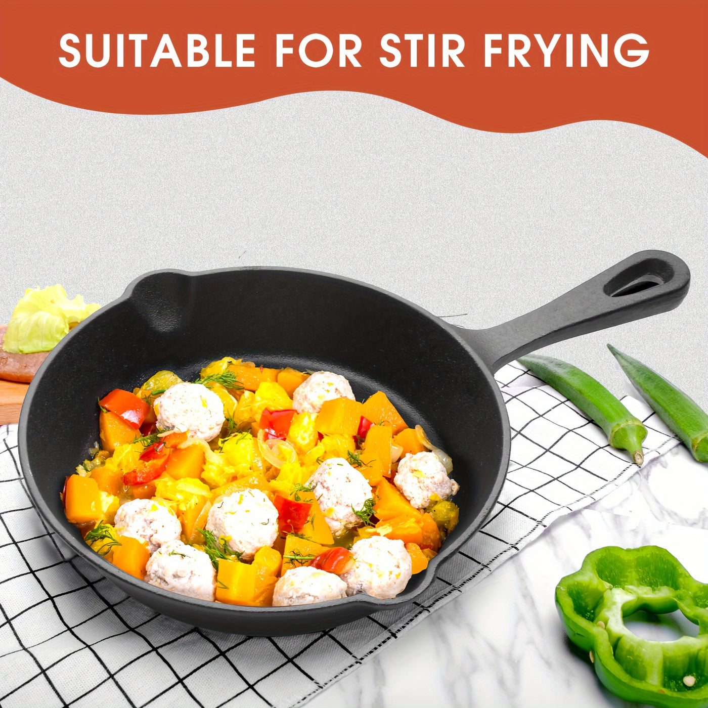 3pcs Non-Stick Cast Iron Skillet Set with Drip Spout - Perfect for Holiday Cooking, RV & Campfire Meals - Maximus Echo