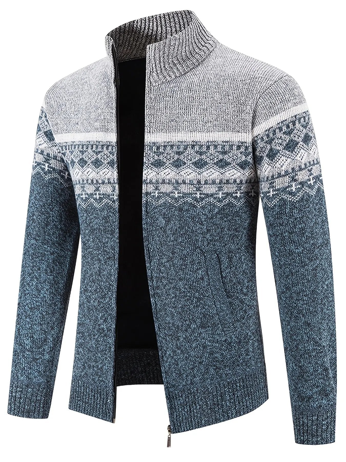 Men's Stand Collar, Knitting Thickened Warm Snowflake Cardigan