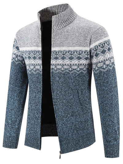 Men's Stand Collar, Knitting Thickened Warm Snowflake Cardigan