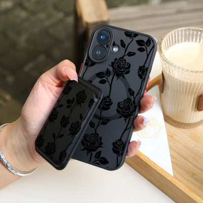 2pcs 1 Set & Luxury All Inclusive Shockproof Black Rose Pattern for Iphone Magnetic Case & Compatible with 1-2 Credit Cards Quality Leather - Maximus Echo