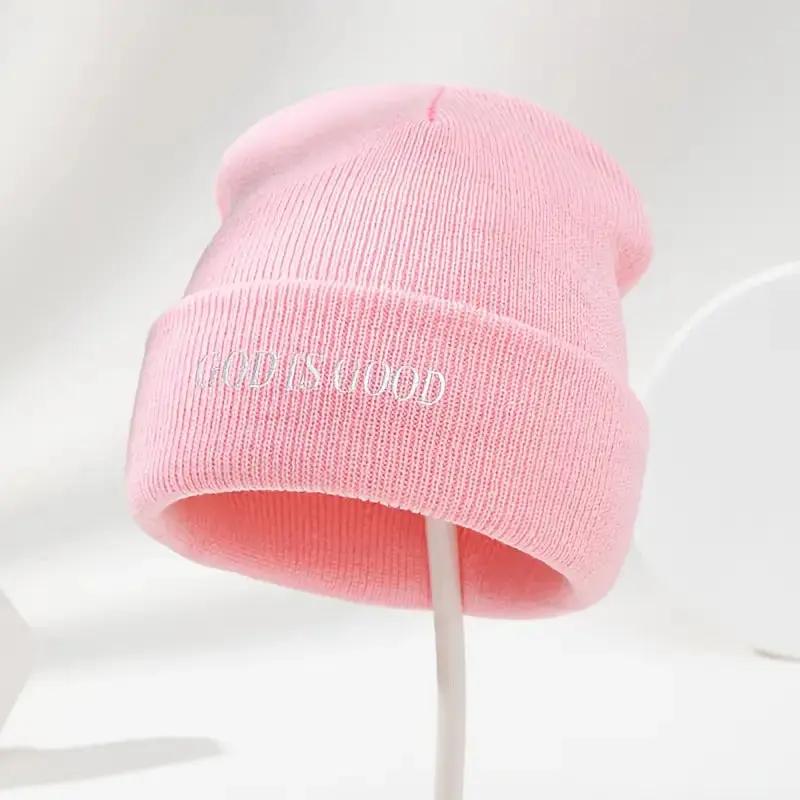 Men's & Women's Black Winter Beanie with 'God is Good' White Cursive Lettering