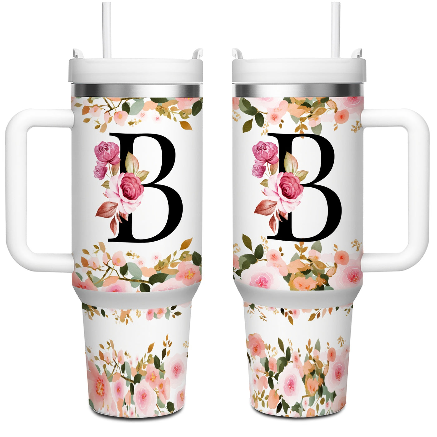 1pc 40oz "A-Z Floral Letters" Stainless Steel Travel Cup, Keeps Hot 12h Cold 24h. Coffee Cup - Maximus Echo