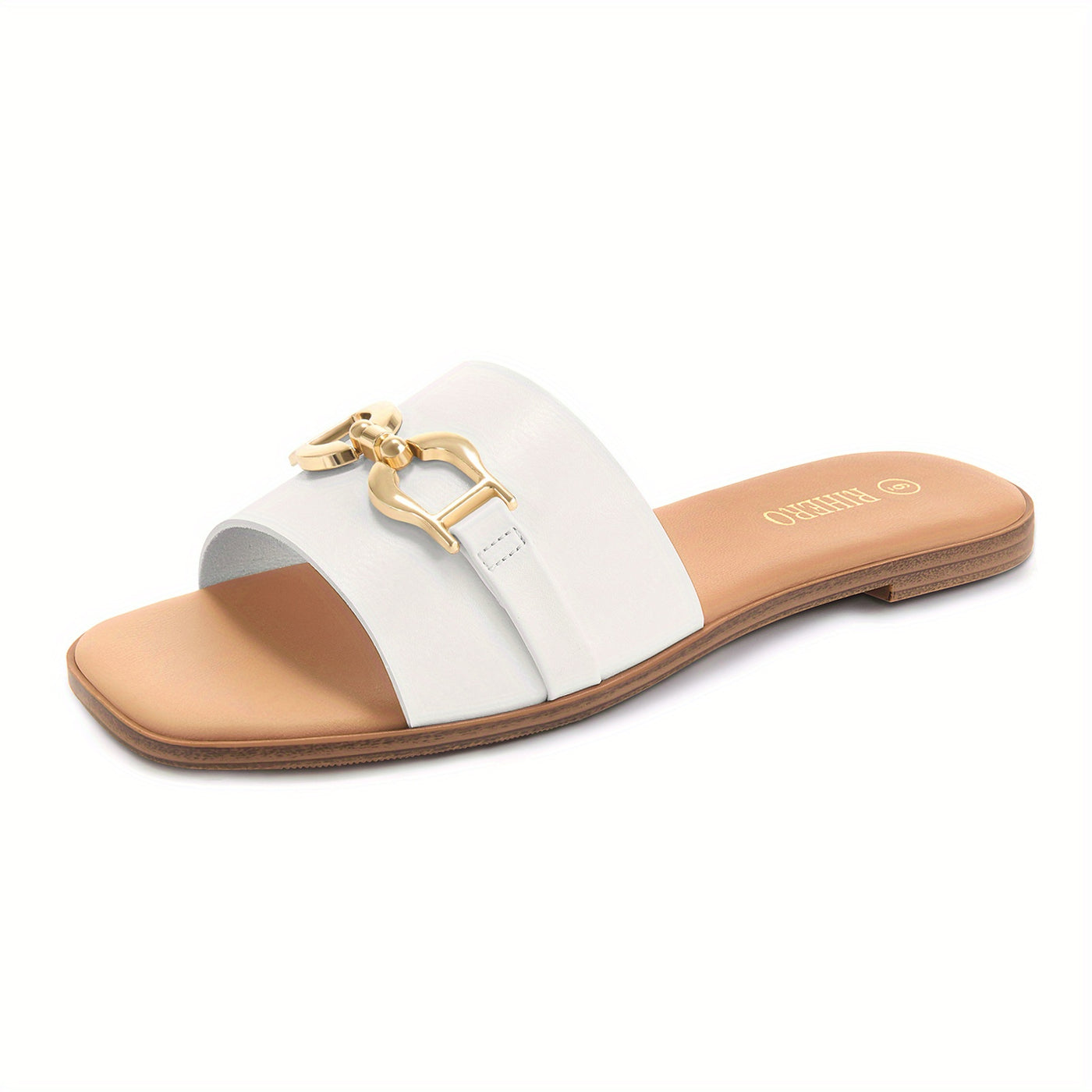 Women's Summer Flat Sandals - Comfortable Sandals with Golden Chain Detail, Travel, Casual Outings, Elegant Footwear - Maximus Echo