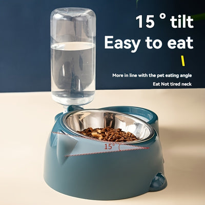 Automatic Pet Feeder And Water Dispenser, Stainless Steel And Plastic, Anti-Slip, No Battery Or Power Needed, for Cats And Small Dogs - Maximus Echo