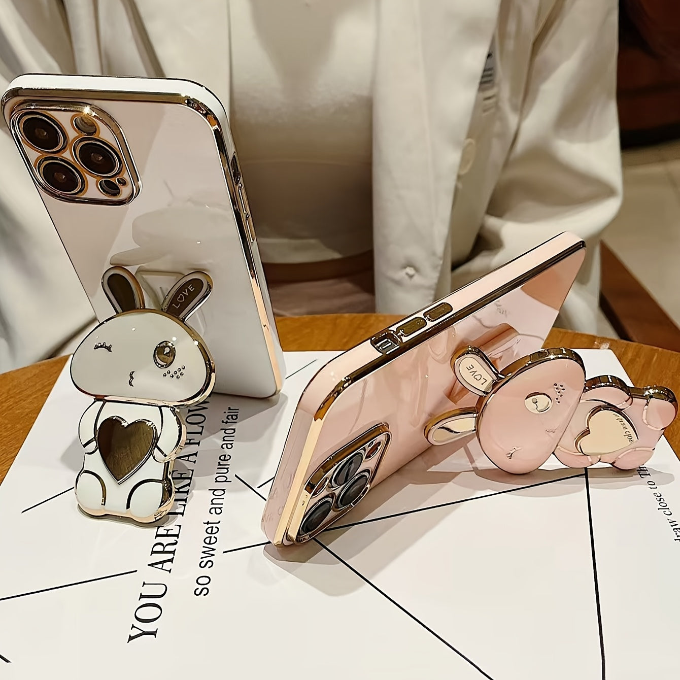 Cute And Minimalist Electroplated Rabbit Stand Case Designed for Iphone - Maximus Echo