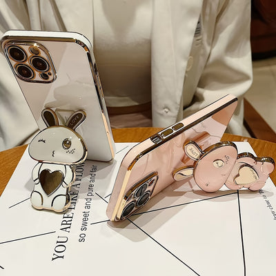 Cute And Minimalist Electroplated Rabbit Stand Case Designed for Iphone - Maximus Echo
