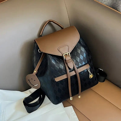 Backpack for Women - Coffee Brown & Black Color Block Design with Golden Buckle, Adjustable Shoulder Straps,- Perfect for Work, Travel - Maximus Echo