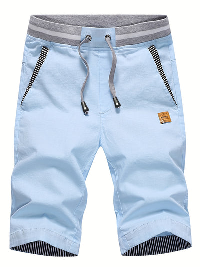 Plus Size Men's Drawstring Shorts | Casual Beach Pants with Color Block Design, Light Blue & Gray, Non-Stretch Fabric - Maximus Echo
