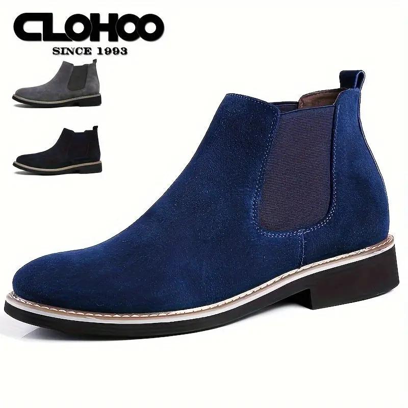 Men's Boots - Upper, Rubber Sole, Slip-On Ankle Boots in Black, Blue, or Gray