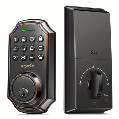Arpha Smart Keyless Entry Door Lock - 100 Code Anti-Peek Combination, Auto Lock/Unlock, Easy Installation, Black & Orange, Low Battery Alarm, for Secure Home Access - Maximus Echo
