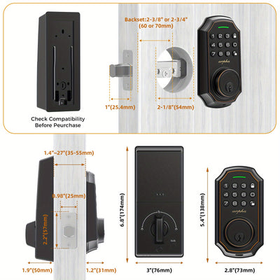 Arpha Smart Keyless Entry Door Lock - 100 Code Anti-Peek Combination, Auto Lock/Unlock, Easy Installation, Black & Orange, Low Battery Alarm, for Secure Home Access - Maximus Echo