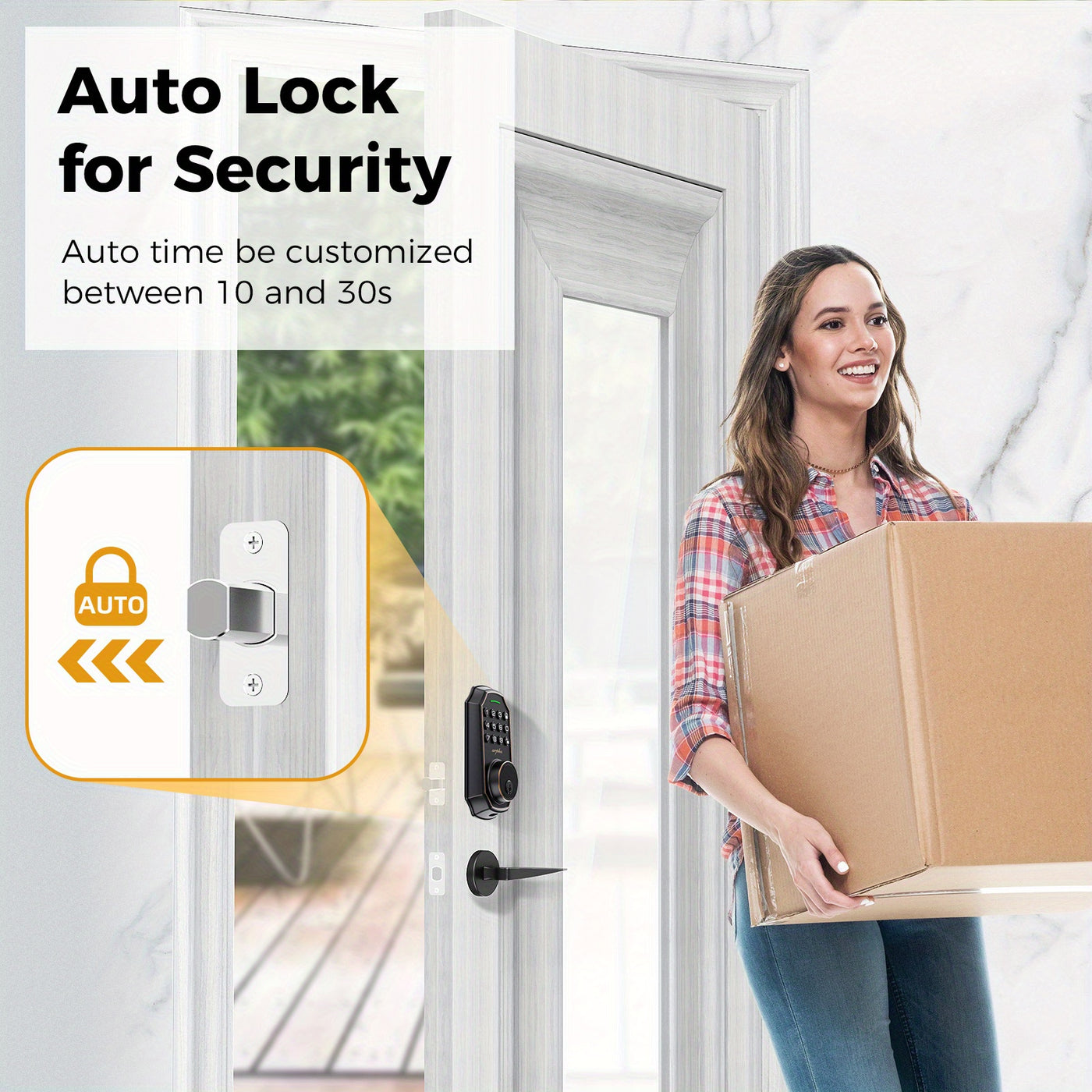 Arpha Smart Keyless Entry Door Lock - 100 Code Anti-Peek Combination, Auto Lock/Unlock, Easy Installation, Black & Orange, Low Battery Alarm, for Secure Home Access - Maximus Echo