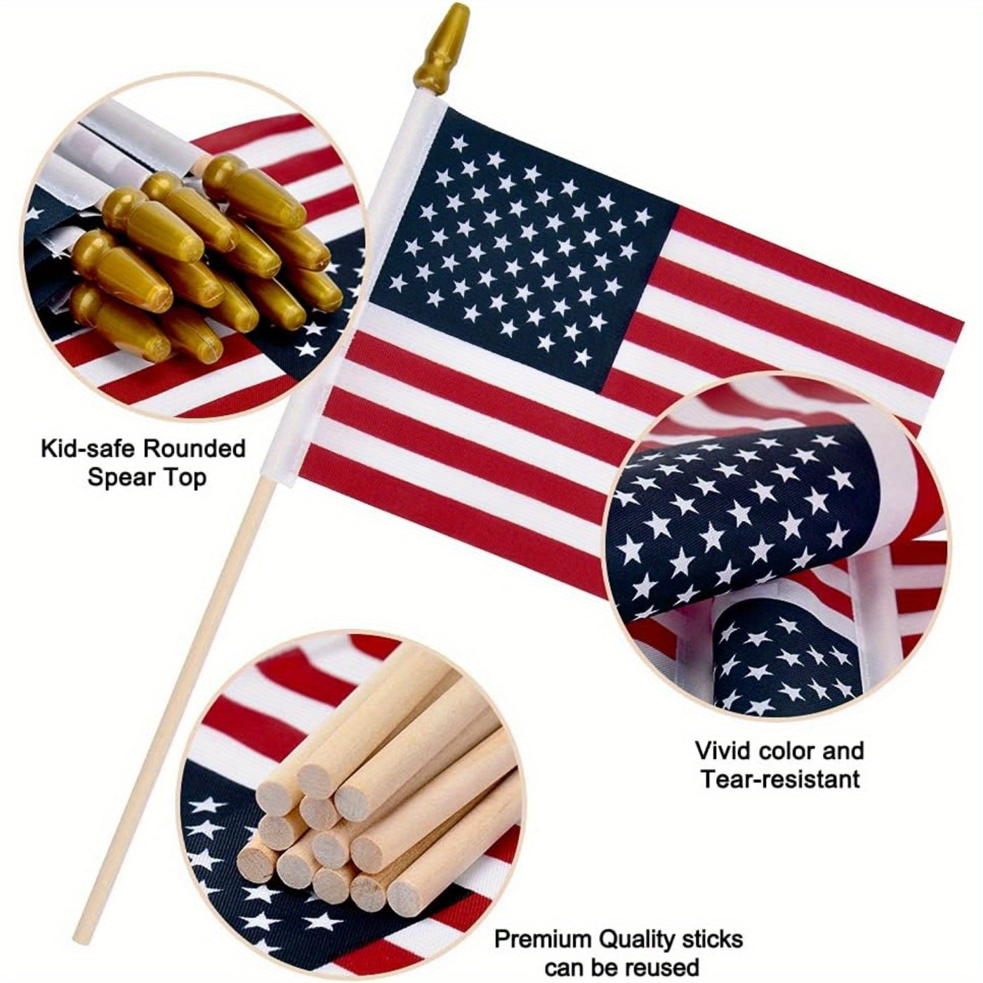 6pcs American Flags Small US Flags, Mini American Flag on Stick 4x6 Inch US American Hand Held Stick Flags - Maximus Echo