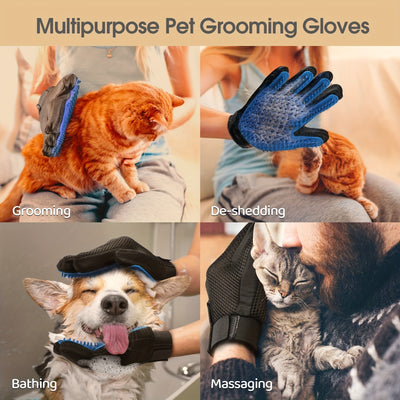 2-Pack Pet Grooming Gloves for Dogs & Cats, Gentle Non-Toxic Rubber Bristle Material, Massaging and Deshedding Hair Removal Mitts - Maximus Echo