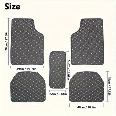 Universal 5pcs set of fashionable PU Leather car floor mats - checkered pattern, easy to install, enhanced interior protection - Maximus Echo