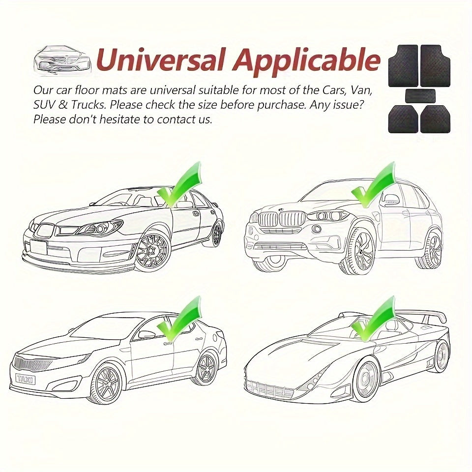 Universal 5pcs set of fashionable PU Leather car floor mats - checkered pattern, easy to install, enhanced interior protection - Maximus Echo