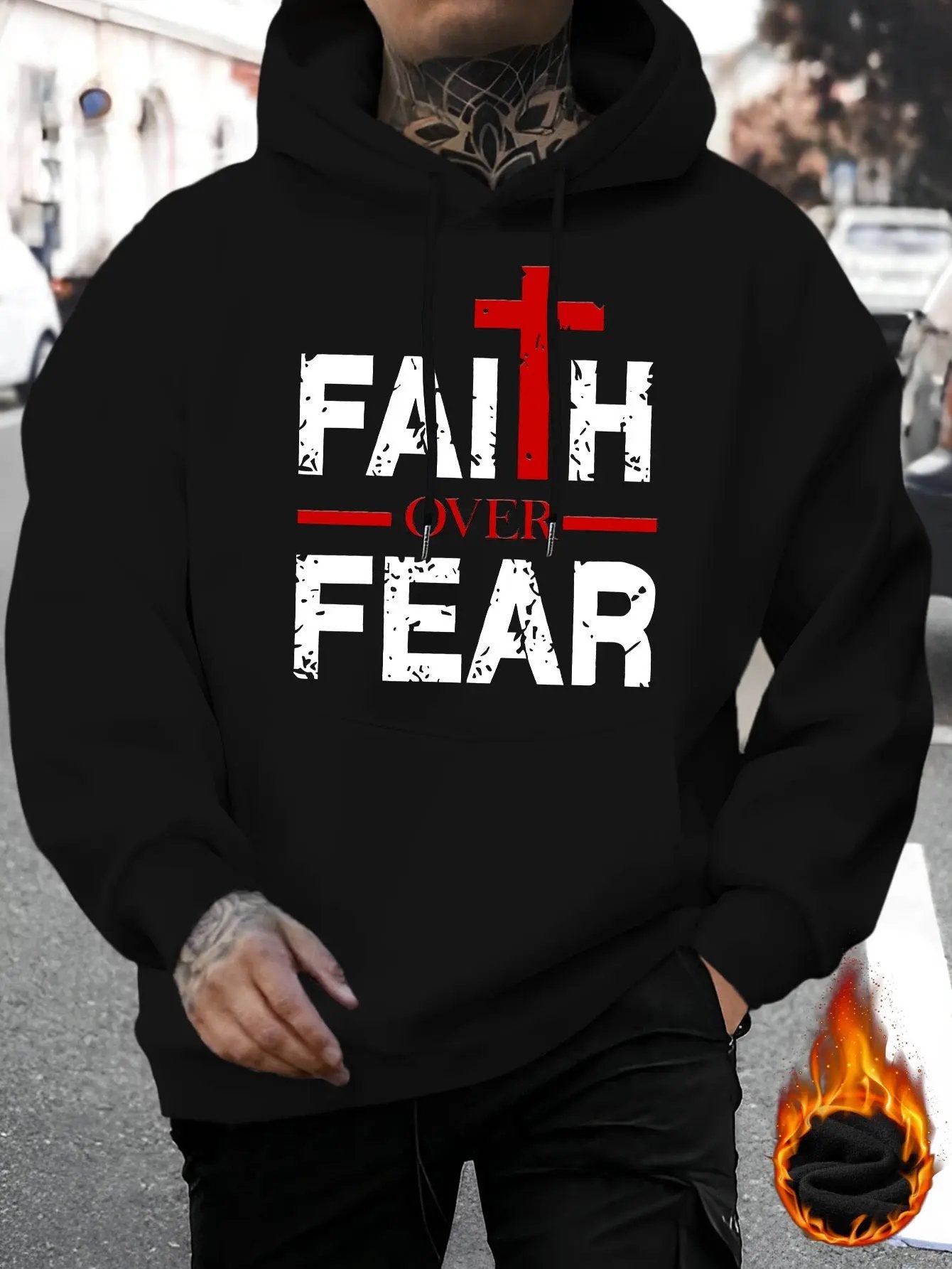 Regular Fit Polyester Men's Casual Knit Hoodie - Faith Over Fear Print Maximus Echo