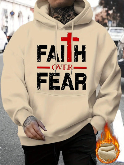 Regular Fit Polyester Men's Casual Knit Hoodie - Faith Over Fear Print Maximus Echo