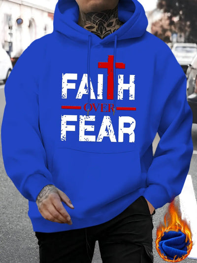 Regular Fit Polyester Men's Casual Knit Hoodie - Faith Over Fear Print Maximus Echo
