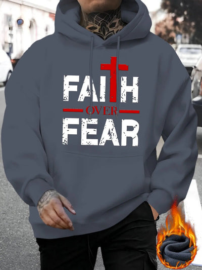 Regular Fit Polyester Men's Casual Knit Hoodie - Faith Over Fear Print Maximus Echo