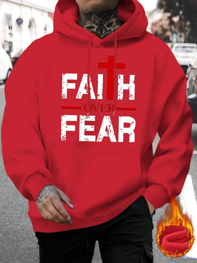 Regular Fit Polyester Men's Casual Knit Hoodie - Faith Over Fear Print Maximus Echo