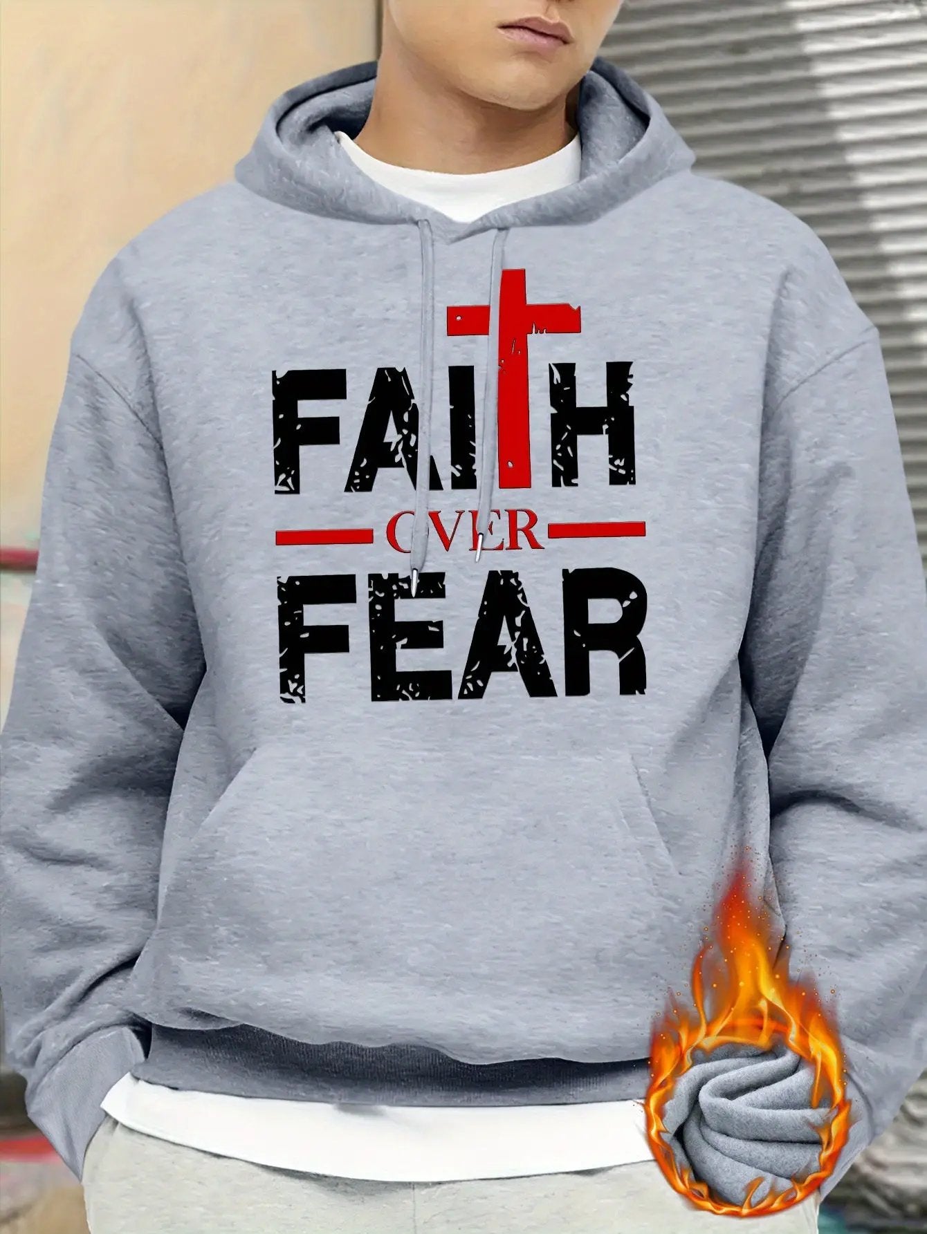 Regular Fit Polyester Men's Casual Knit Hoodie - Faith Over Fear Print Maximus Echo