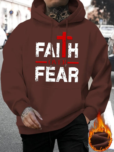 Regular Fit Polyester Men's Casual Knit Hoodie - Faith Over Fear Print Maximus Echo