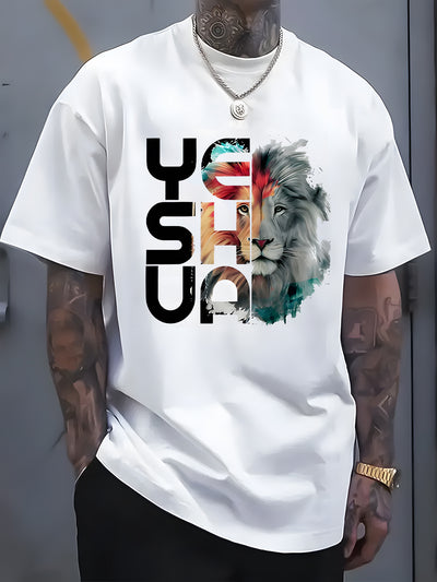 Casual Cotton Short Sleeve Tee, Comfortable & Stylish for Summer | Black with Colorful Lion Art - Maximus Echo