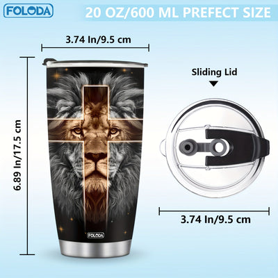Foloda 20oz Lion-Themed Stainless Steel Tumbler with Lid - Inspirational Design Maximus Echo