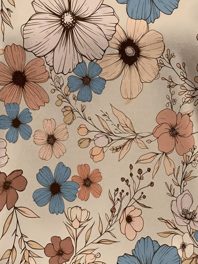 Women'S Elegant Floral Print V-Neck Blouse, Short Sleeve, Regular Fit, Spring/Summer Casual Retro Top, Floral Print Blouse - Maximus Echo
