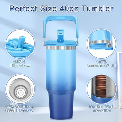 1pc 40oz Gradient Stainless Steel Vacuum Insulated Water Bottle - Leakproof, Double-Layer, Hot & Cold Tumbler with Handle and Lid, BPA-Free, Ideal for Travel, Office, Home, Indoor & Outdoor Use Maximus Echo