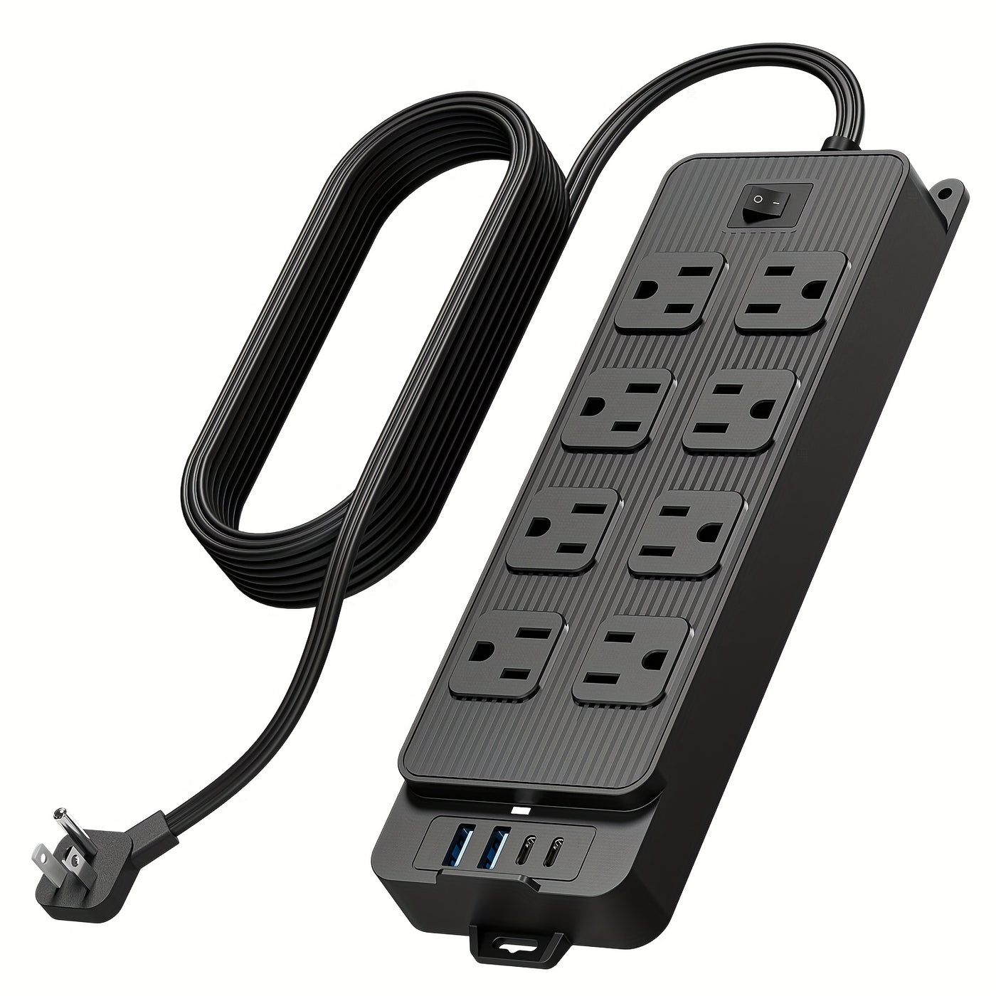 Protector Outlet Extender Power Strip with 5ft/10ft Thin Flat Extension Cord, 8 Widely Distributed AC Outlets, 4 USB Charging Ports (2 USB A & 2 USB C), Desk Charging Station, Compact Power Strip Outlet Extend - Maximus Echo