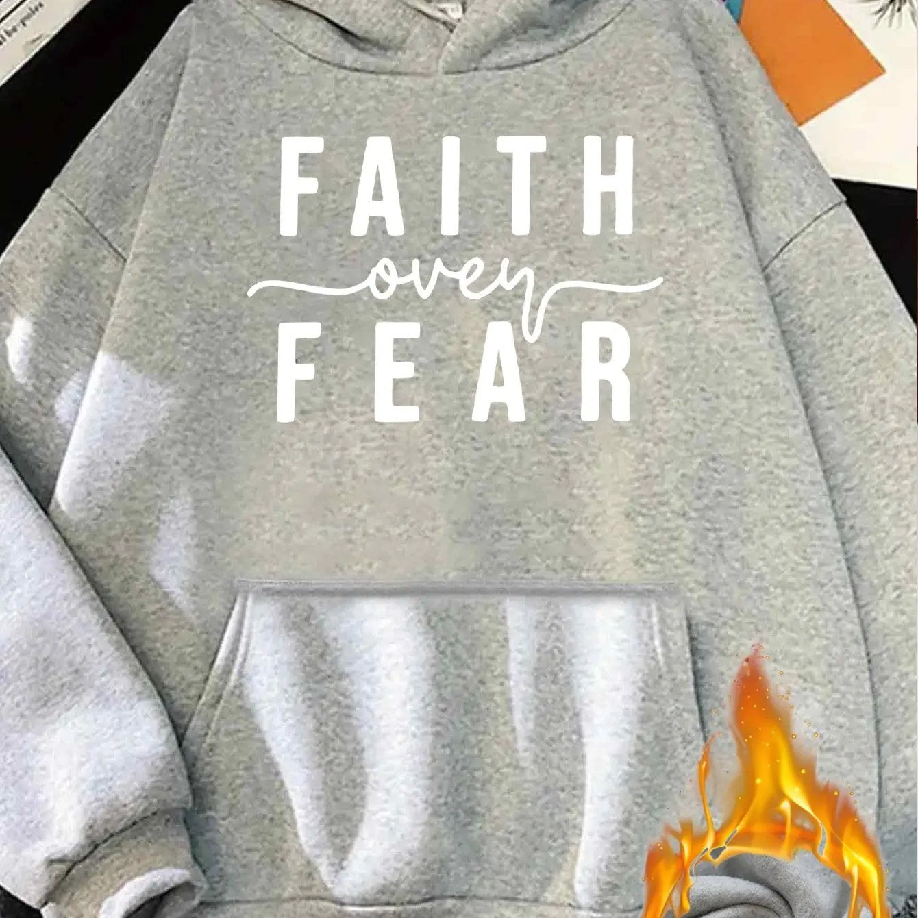 Women'S Hoodie - Faith Over Fear Inspirational Sweatshirt, Hooded Pullover with Front Pocket Maximus Echo