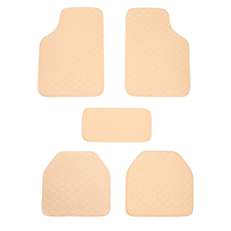 Universal 5pcs set of fashionable PU Leather car floor mats - checkered pattern, easy to install, enhanced interior protection - Maximus Echo