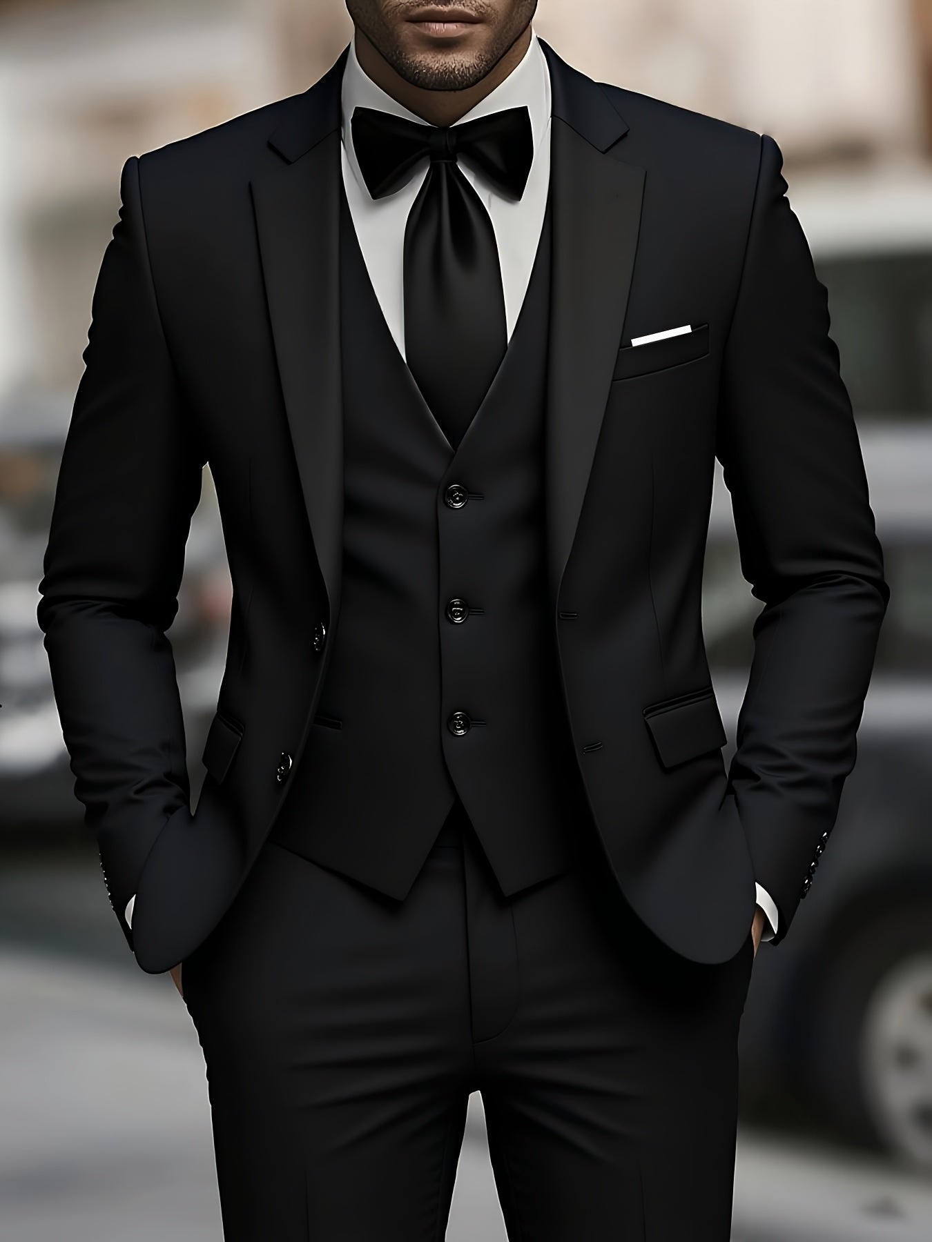 Men's 3pcs suit, plain color green fruit collar suit with jacket and formal trousers, suitable for business gatherings, graduation ceremonies, weddings and parties - Maximus Echo
