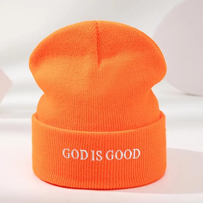 Men's & Women's Black Winter Beanie with 'God is Good' White Cursive Lettering